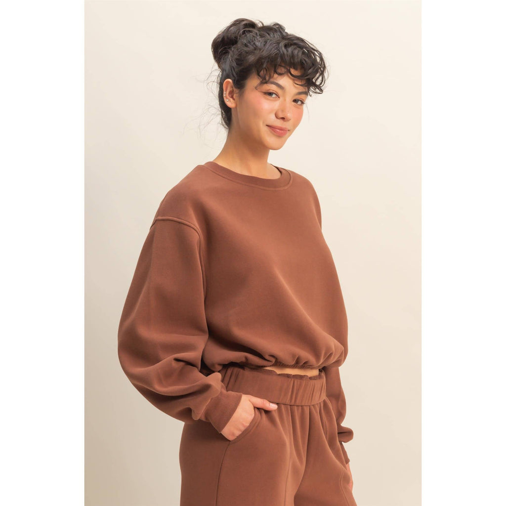 Maple Elastic Hem Cropped Crewneck