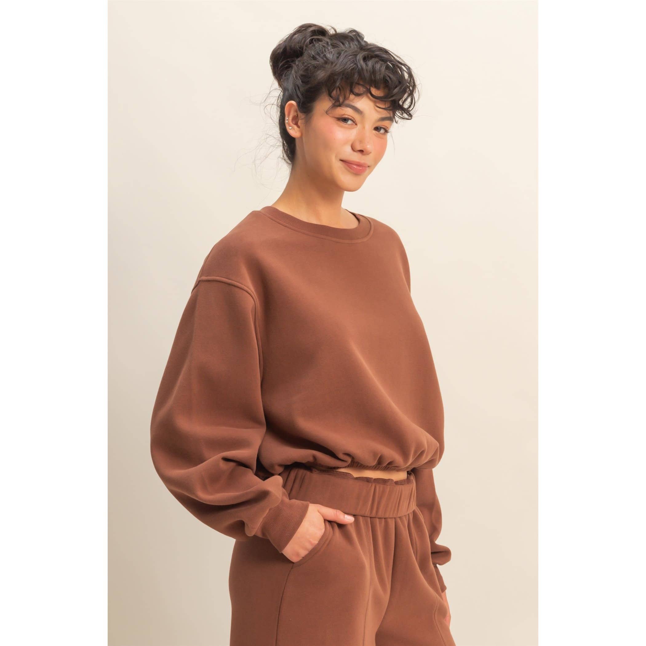 Maple Elastic Hem Cropped Crewneck