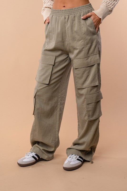 Sofia High Waisted Solid Woven Cargo Pants