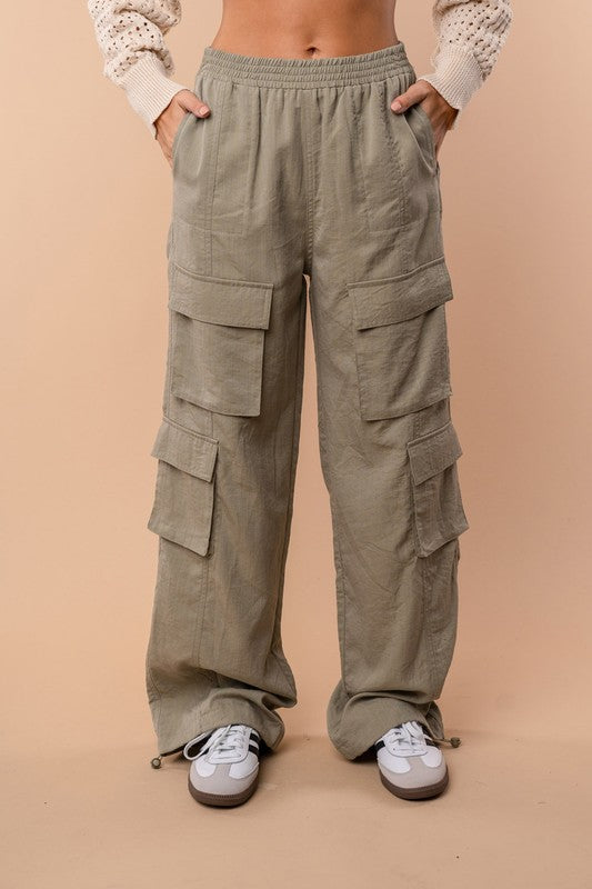 Sofia High Waisted Solid Woven Cargo Pants