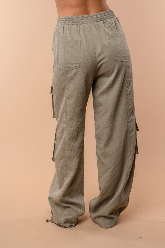 Sofia High Waisted Solid Woven Cargo Pants