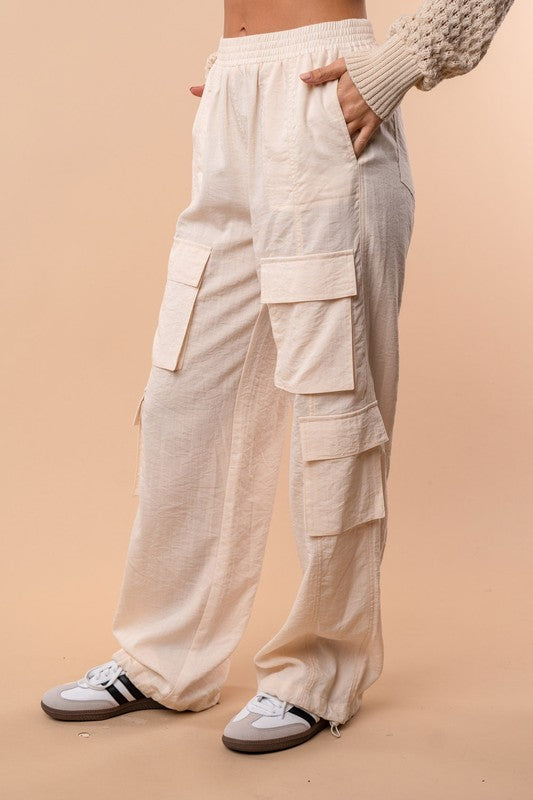 Sofia High Waisted Solid Woven Cargo Pants