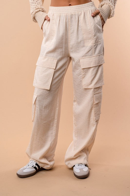 Sofia High Waisted Solid Woven Cargo Pants