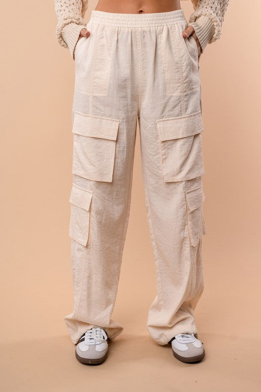 Sofia High Waisted Solid Woven Cargo Pants