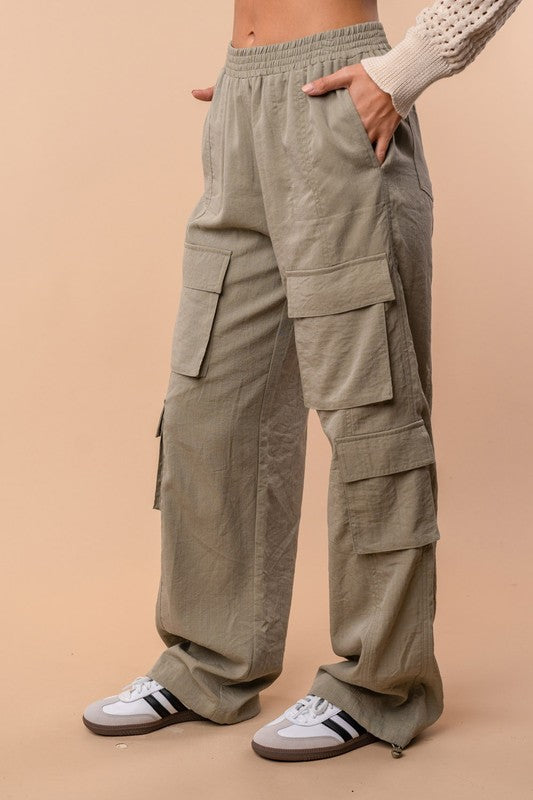Sofia High Waisted Solid Woven Cargo Pants