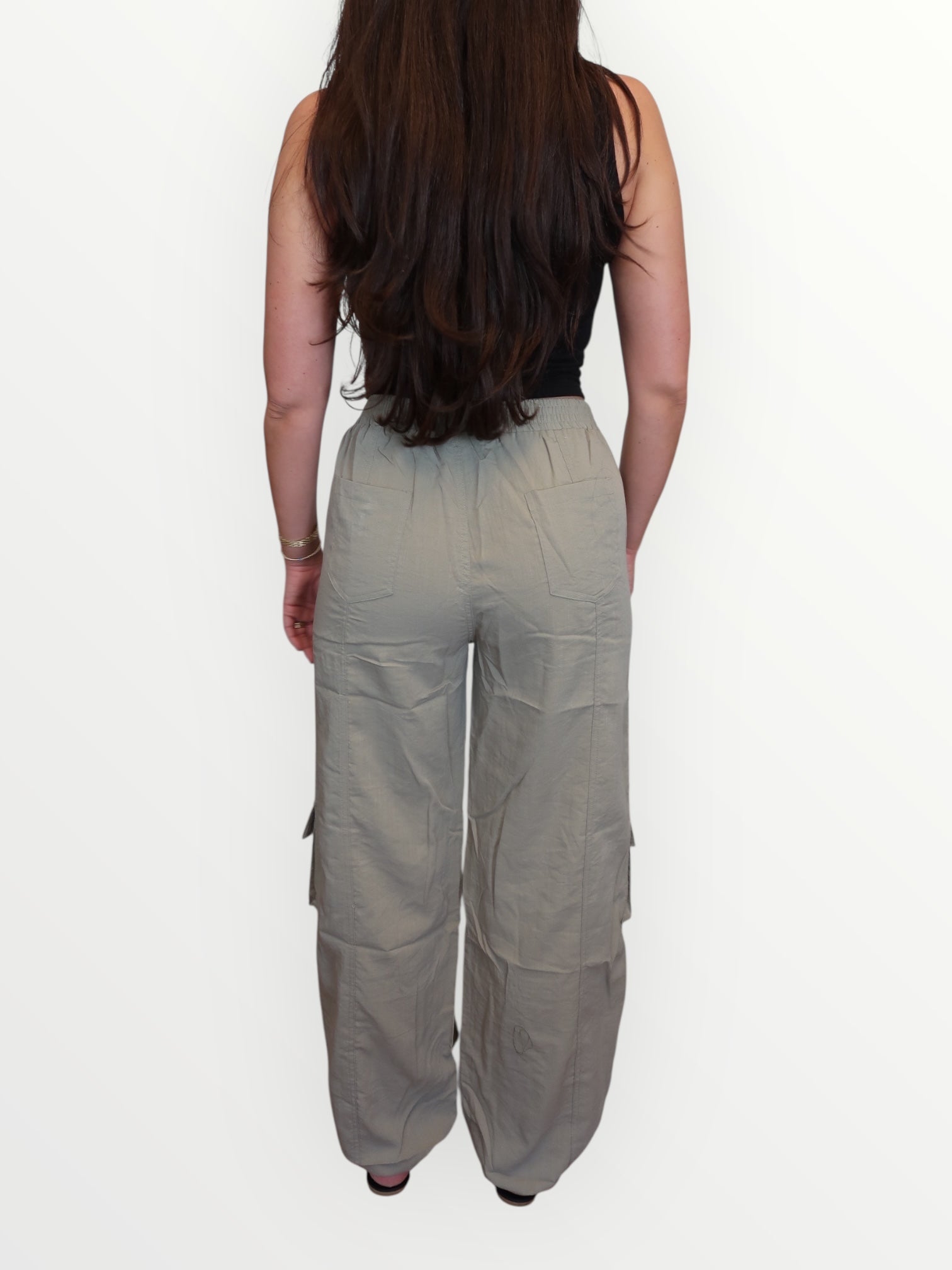 Sofia High Waisted Solid Woven Cargo Pants