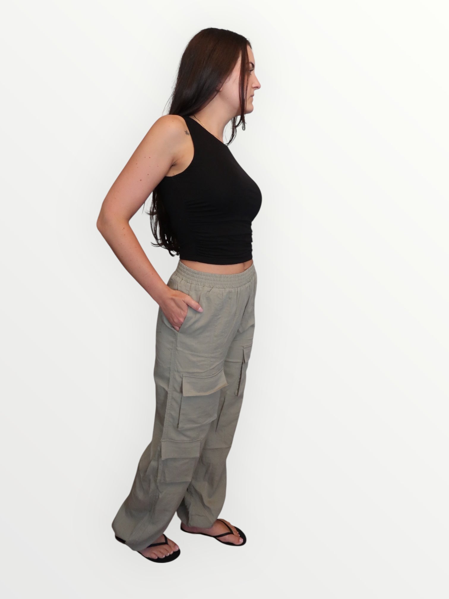 Sofia High Waisted Solid Woven Cargo Pants