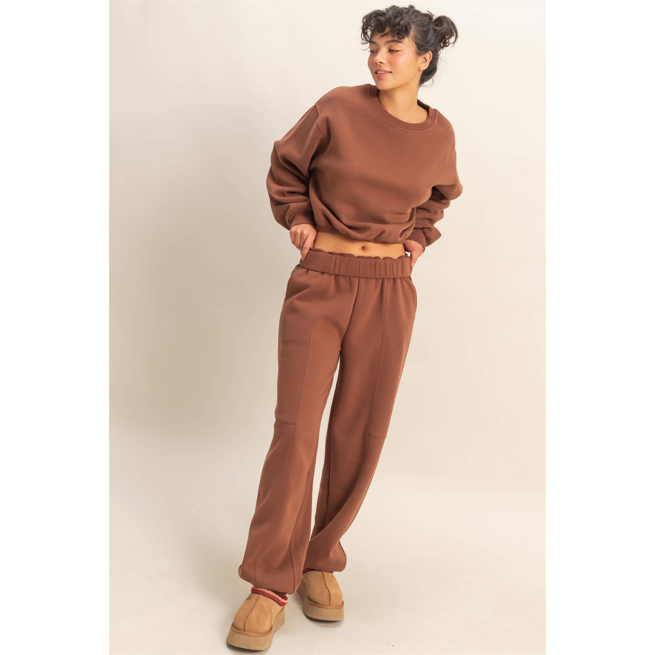 Maple Elastic Hem Cropped Crewneck