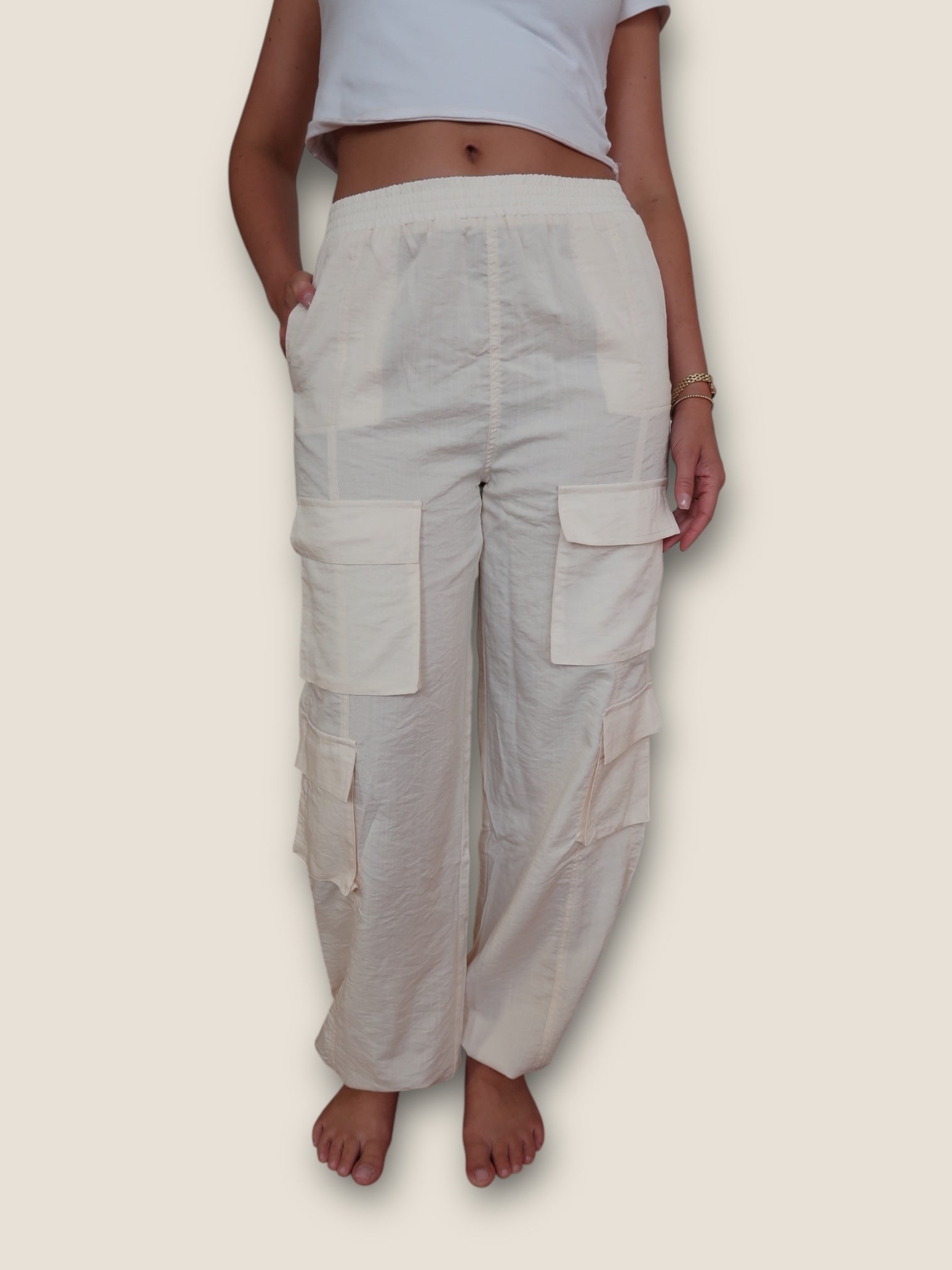 Sofia High Waisted Solid Woven Cargo Pants