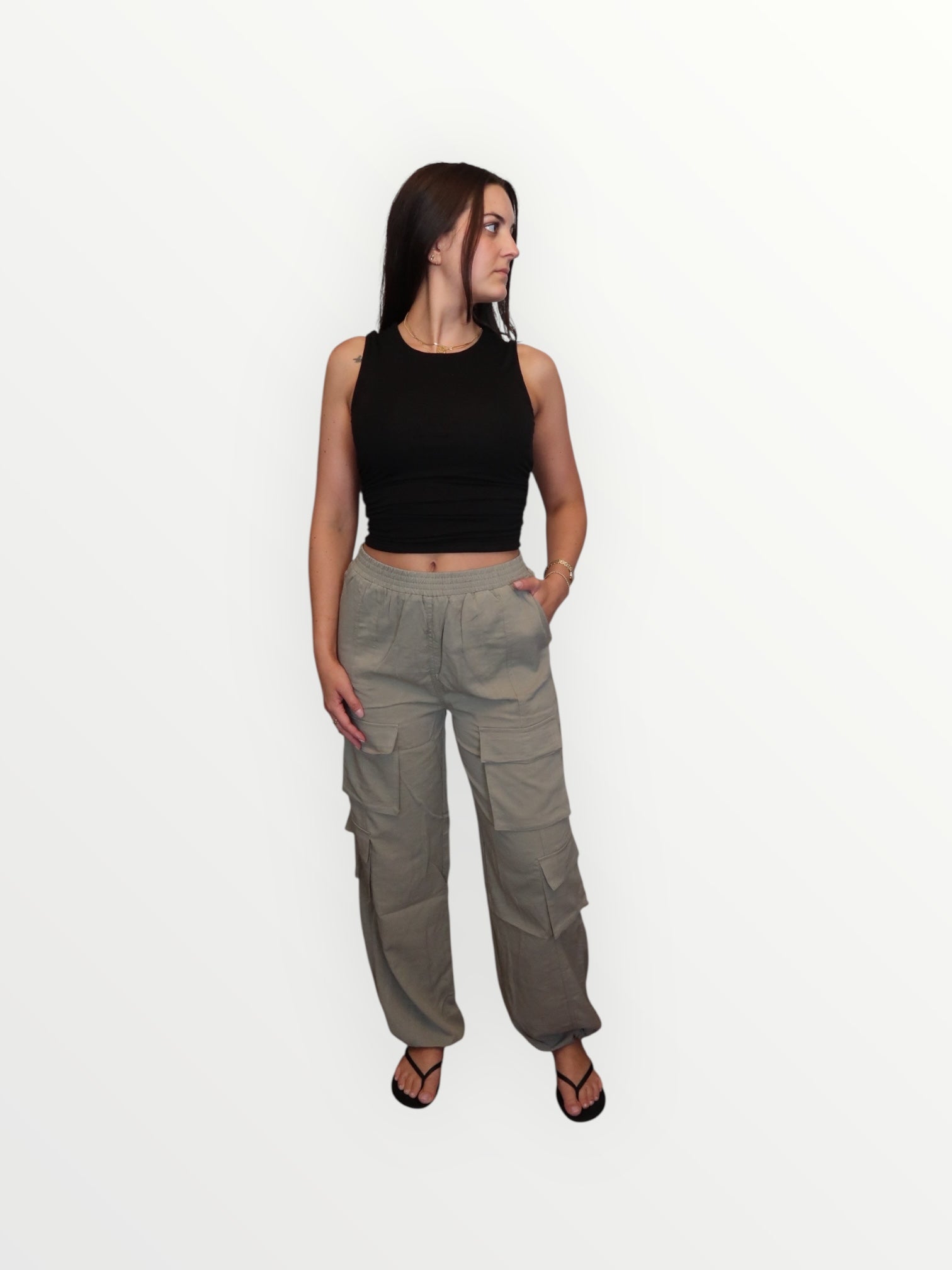 Sofia High Waisted Solid Woven Cargo Pants